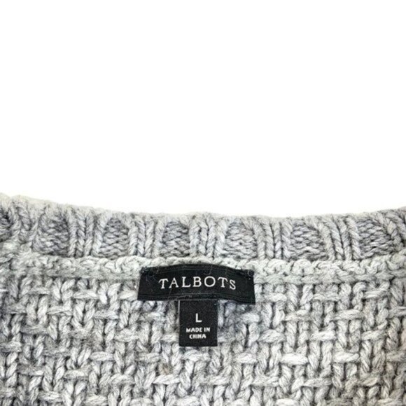 Talbots Grey Cableknit Pullover Sweater with Embroidered Shoulder Details - Picture 3 of 6